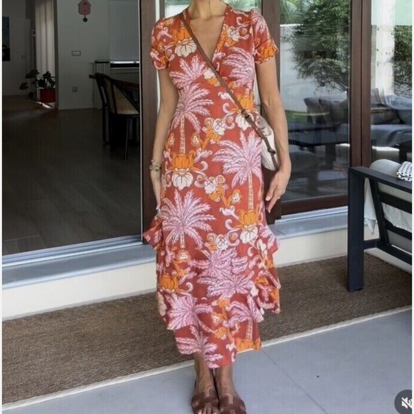 Zara boho tropical printed tiered midi dress blogger favorite - Picture 8 of 9